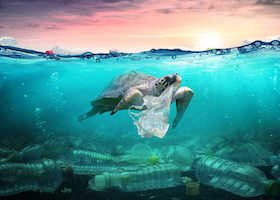 Environmental Problem - Plastic Pollution In Ocean - Turtle Eat Plastic Bag -